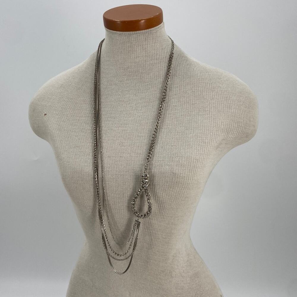 Silver knit rhinestone statement necklace